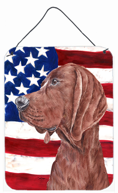 SC9635DS1216 Redbone Coonhound With American Flag USA Aluminum Metal Wall Or Door Hanging Prints