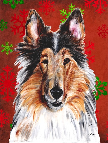 Picture of Carolines Treasures SC9742CHF Collie Red Snowflakes Holiday Flag Canvas House Size