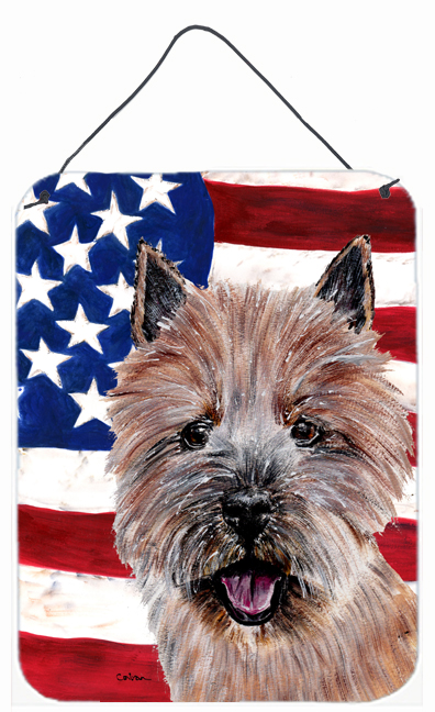 SC9638DS1216 Norwich Terrier With American Flag USA Aluminum Metal Wall Or Door Hanging Prints