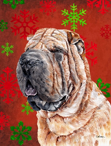 Picture of Carolines Treasures SC9743CHF Shar Pei Red Snowflakes Holiday Flag Canvas House Size