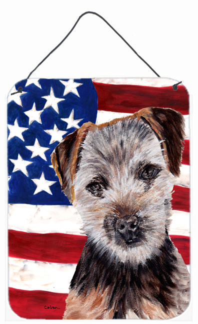 SC9639DS1216 Norfolk Terrier Puppy With American Flag USA Aluminum Metal Wall Or Door Hanging Prints