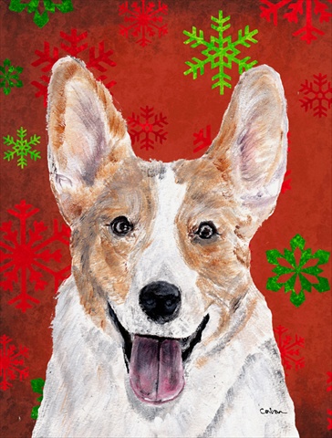 Picture of Carolines Treasures SC9744CHF Cardigan Corgi Red Snowflakes Holiday Flag Canvas House Size