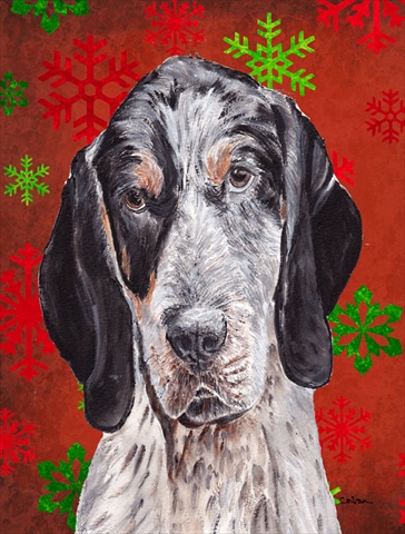 Picture of Carolines Treasures SC9745CHF Blue Tick Coonhound Red Snowflakes Holiday Flag Canvas House Size