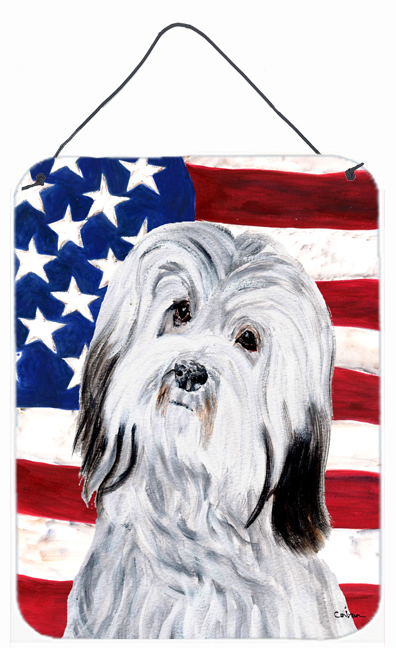 SC9641DS1216 Havanese With American Flag USA Aluminum Metal Wall Or Door Hanging Prints