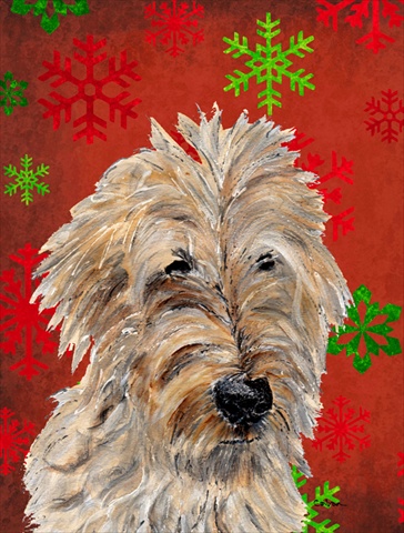 Picture of Carolines Treasures SC9763CHF Golden Doodle 2 Red Snowflakes Holiday Flag Canvas House Size