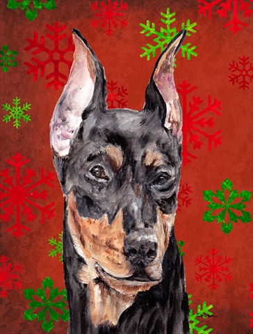 Picture of Carolines Treasures SC9764CHF German Pinscher Red Snowflakes Holiday Flag Canvas House Size