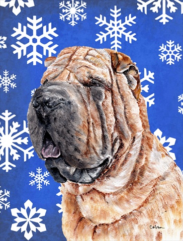 Picture of Carolines Treasures SC9767CHF Shar Pei Winter Snowflakes Flag Canvas House Size