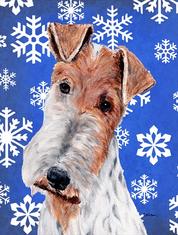 Picture of Carolines Treasures SC9772CHF Wire Fox Terrier Winter Snowflakes Flag Canvas House Size