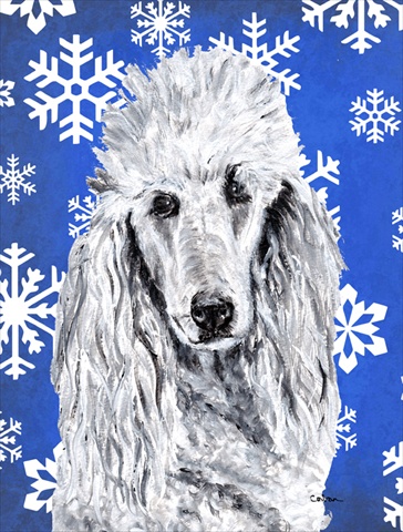 Picture of Carolines Treasures SC9775CHF White Standard Poodle Winter Snowflakes Flag Canvas House Size