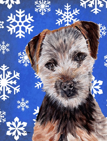 Picture of Carolines Treasures SC9783CHF Norfolk Terrier Puppy Winter Snowflakes Flag Canvas House Size
