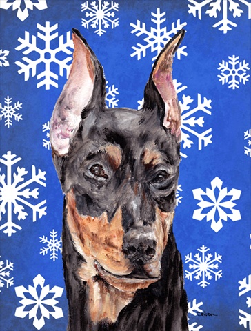 German Pinscher Winter Snowflakes Flag Canvas House Size