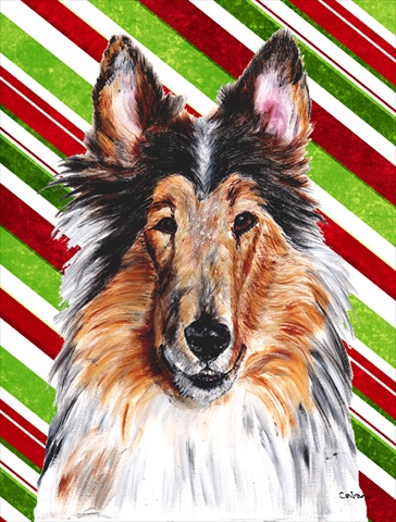 Collie Candy Cane Christmas Flag Canvas House Size