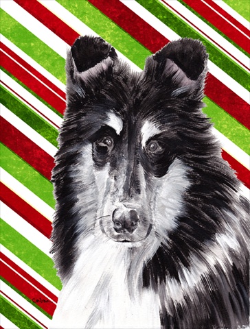 Black And White Collie Candy Cane Christmas Flag Canvas House Size