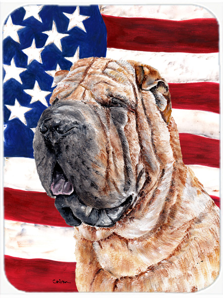 Shar Pei With American Flag USA Glass Cutting Board - Large