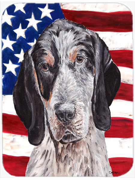 Blue Tick Coonhound With American Flag USA Glass Cutting Board - Large