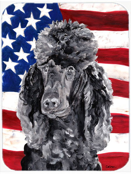 Black Standard Poodle With American Flag USA Glass Cutting Board - Large