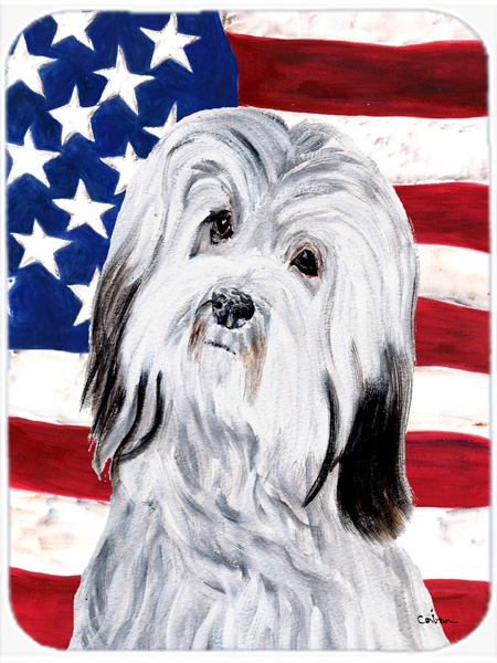 Havanese With American Flag USA Glass Cutting Board - Large