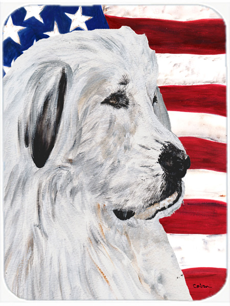 Great Pyrenees With American Flag USA Glass Cutting Board - Large