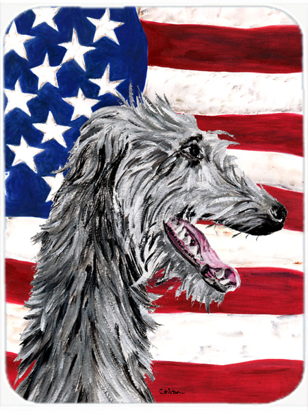 Scottish Deerhound With American Flag USA Glass Cutting Board - Large