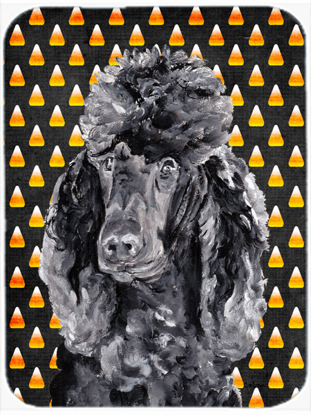 Black Standard Poodle Candy Corn Halloween Glass Cutting Board - Large