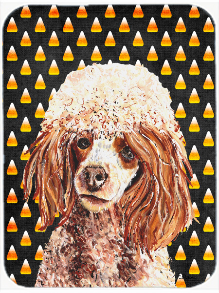 Red Miniature Poodle Candy Corn Halloween Glass Cutting Board - Large