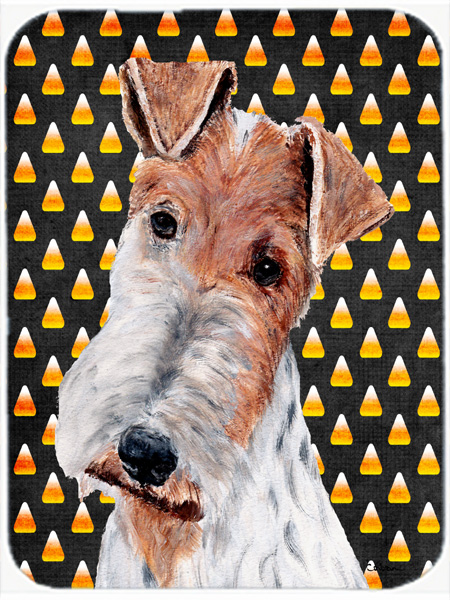 Wire Fox Terrier Candy Corn Halloween Glass Cutting Board - Large