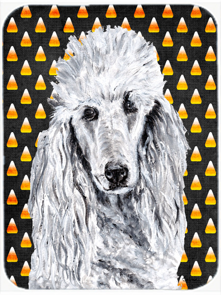 White Standard Poodle Candy Corn Halloween Glass Cutting Board - Large