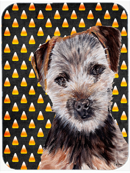 Norfolk Terrier Puppy Candy Corn Halloween Glass Cutting Board - Large