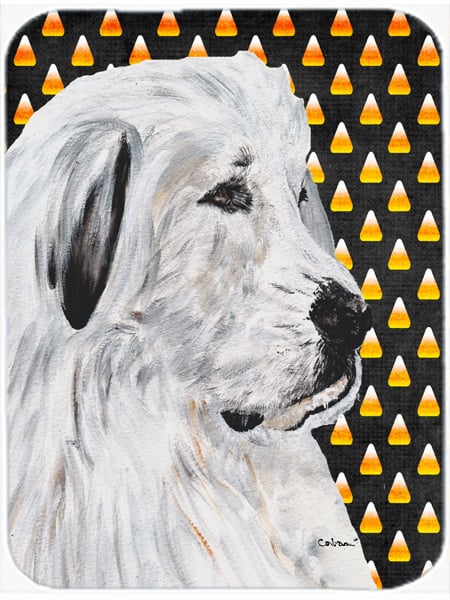 SC9666LCB Great Pyrenees Candy Corn Halloween Glass Cutting Board - Large