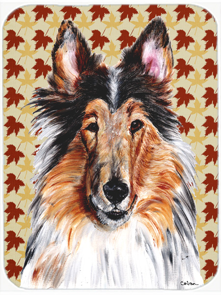 Collie Fall Leaves Glass Cutting Board - Large