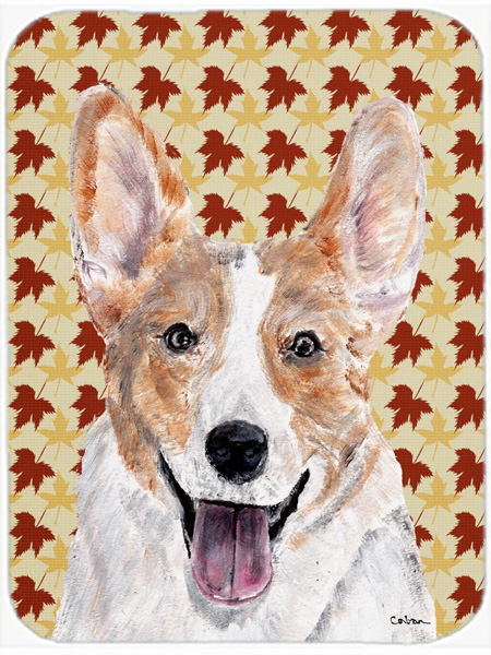 Cardigan Corgi Fall Leaves Glass Cutting Board - Large