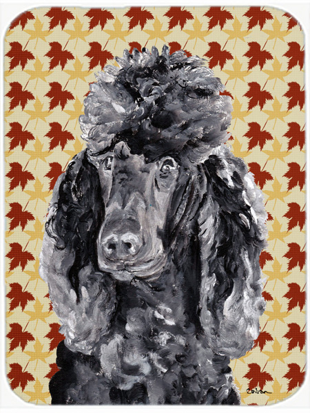 Black Standard Poodle Fall Leaves Glass Cutting Board - Large