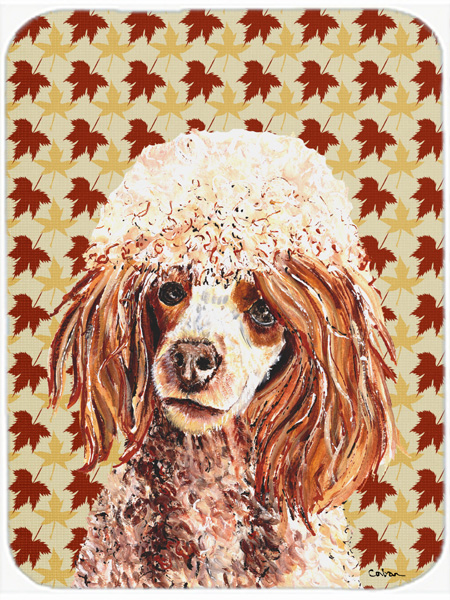 Red Miniature Poodle Fall Leaves Glass Cutting Board - Large