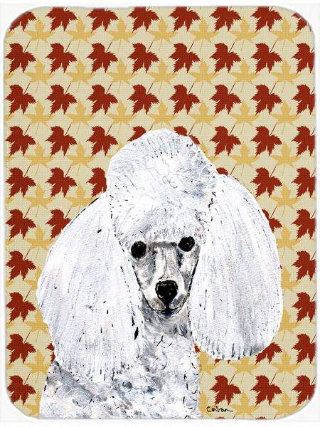 White Toy Poodle Fall Leaves Glass Cutting Board - Large