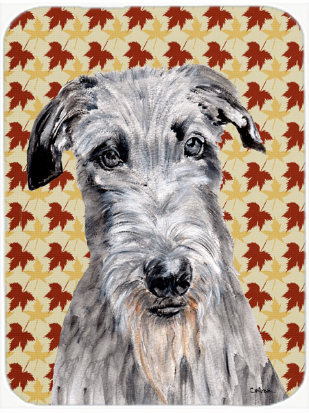 Scottish Deerhound Fall Leaves Glass Cutting Board - Large