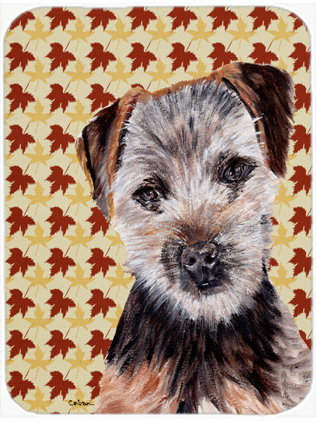 SC9687LCB Norfolk Terrier Puppy Large Size Fall Leaves Glass Cutting Board