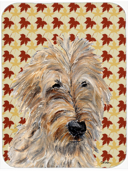 Golden Doodle 2 Large Size Fall Leaves Glass Cutting Board
