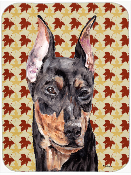 German Pinscher Large Size Fall Leaves Glass Cutting Board
