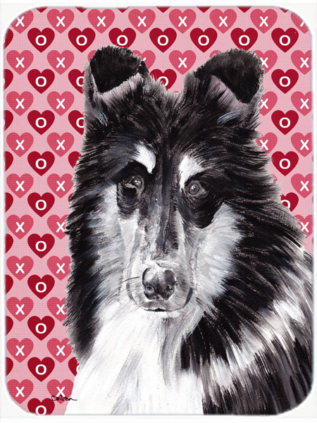 Black And White Collie Large Size Hearts And Love Glass Cutting Board