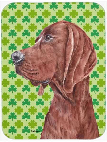 Redbone Coonhound Large Size Lucky Shamrock St. Patricks Day Glass Cutting Board - Large