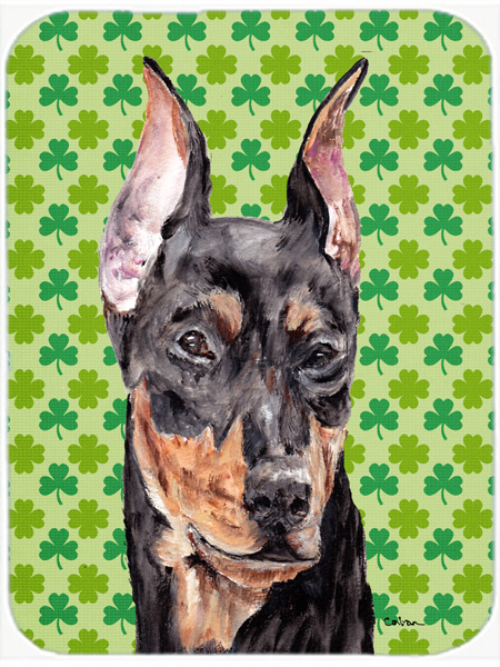 German Pinscher Large Size Lucky Shamrock St. Patricks Day Glass Cutting Board