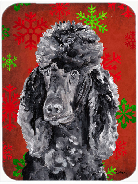 Black Standard Poodle Large Size Red Snowflakes Holiday Glass Cutting Board