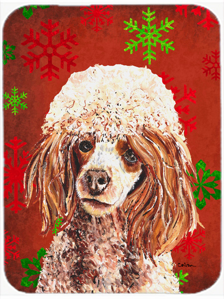 Red Miniature Poodle Large Size Red Snowflakes Holiday Glass Cutting Board