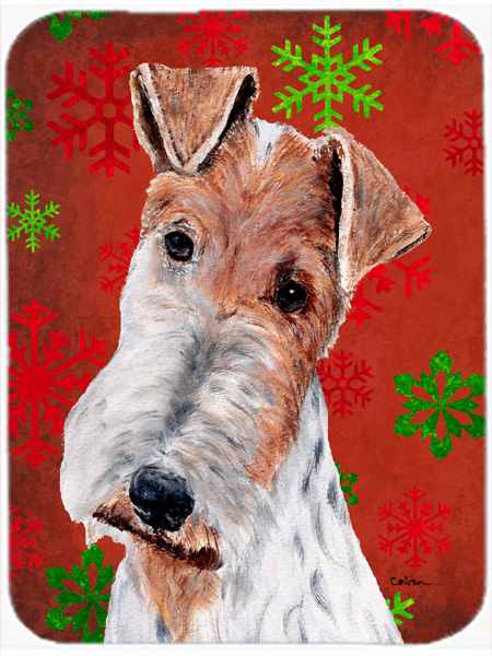 Wire Fox Terrier Large Size Red Snowflakes Holiday Glass Cutting Board