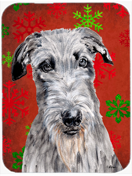 Scottish Deerhound Large Size Red Snowflakes Holiday Glass Cutting Board