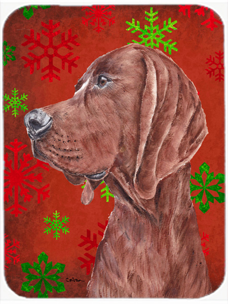 Redbone Coonhound Large Size Red Snowflakes Holiday Glass Cutting Board - Red - Large