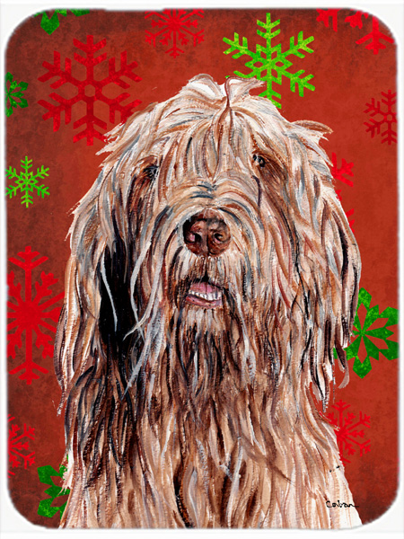 Otterhound Large Size Red Snowflakes Holiday Glass Cutting Board