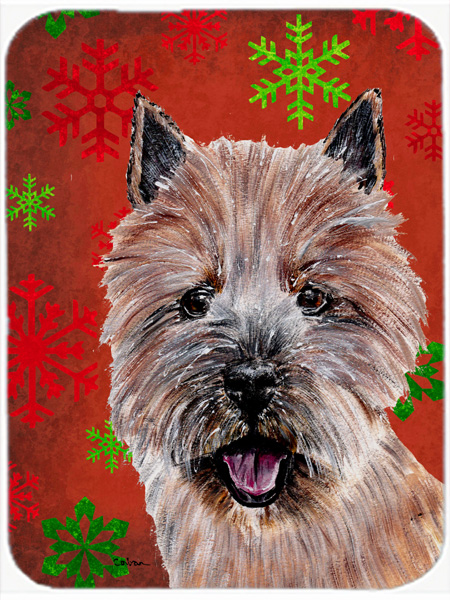 Norwich Terrier Large Size Red Snowflakes Holiday Glass Cutting Board