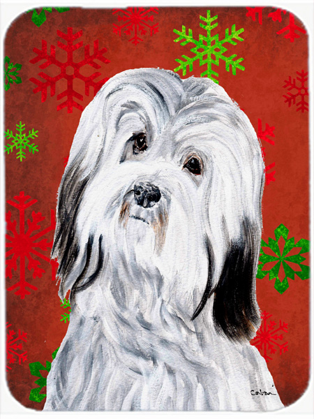 Havanese Large Size Red Snowflakes Holiday Glass Cutting Board