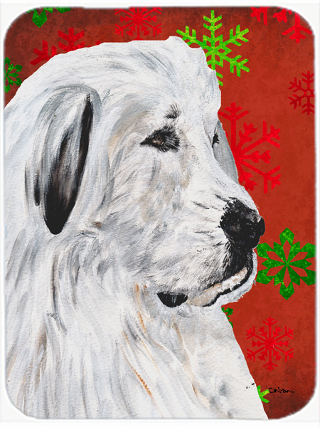 Great Pyrenees Large Size Red Snowflakes Holiday Glass Cutting Board